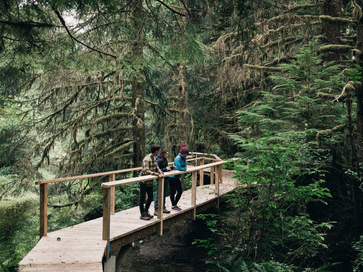 Wilderness hiking on the grounds of Clayoquot Wilderness Resort in Vancouver, Canada