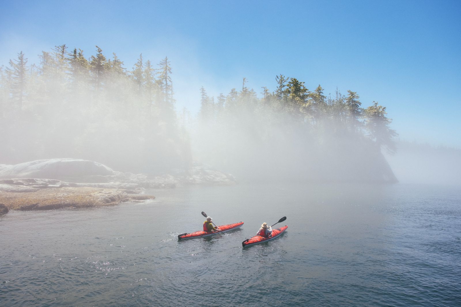 Kayaking on the grounds of Nimmo Bay Wilderness Resort in Canada's British Columbia region