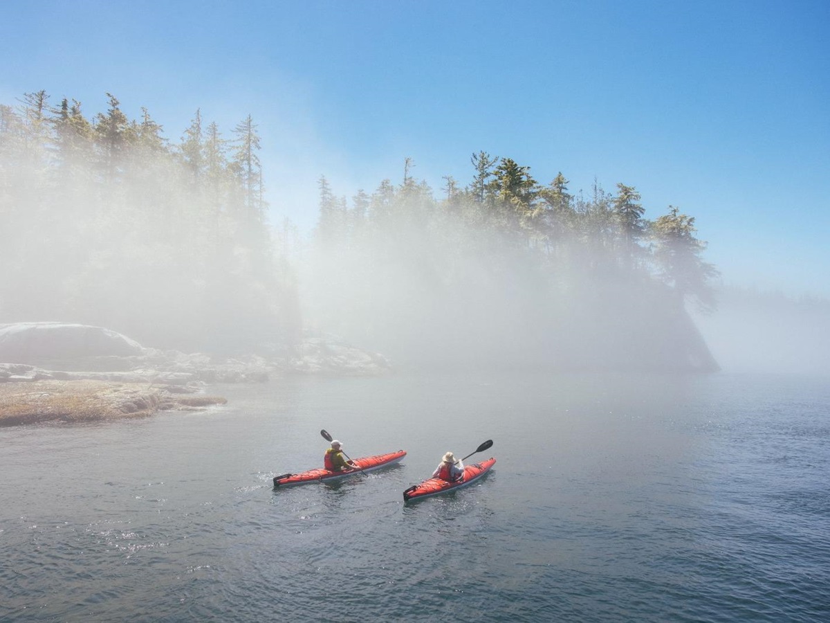 Kayaking on the grounds of Nimmo Bay Wilderness Resort in Canada's British Columbia region