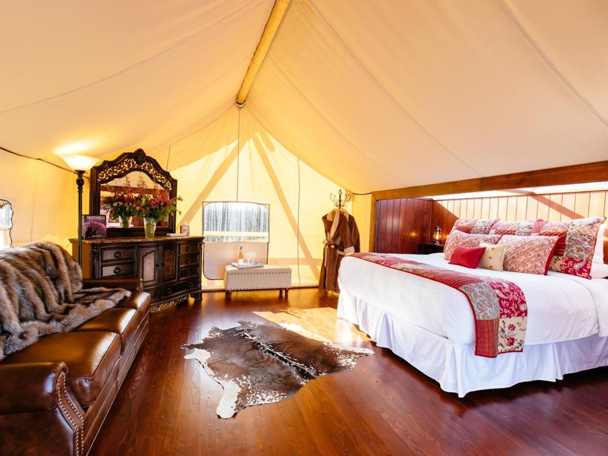 Luxury tent interior at Siwash Lake Ranch in Canada's British Columbia