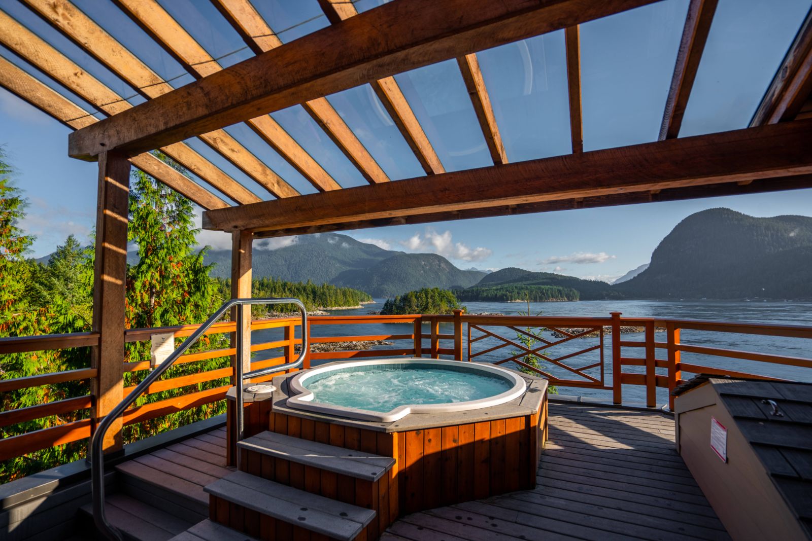 Hot tub on the deck at Sonora Resort in Canada's British Columbia