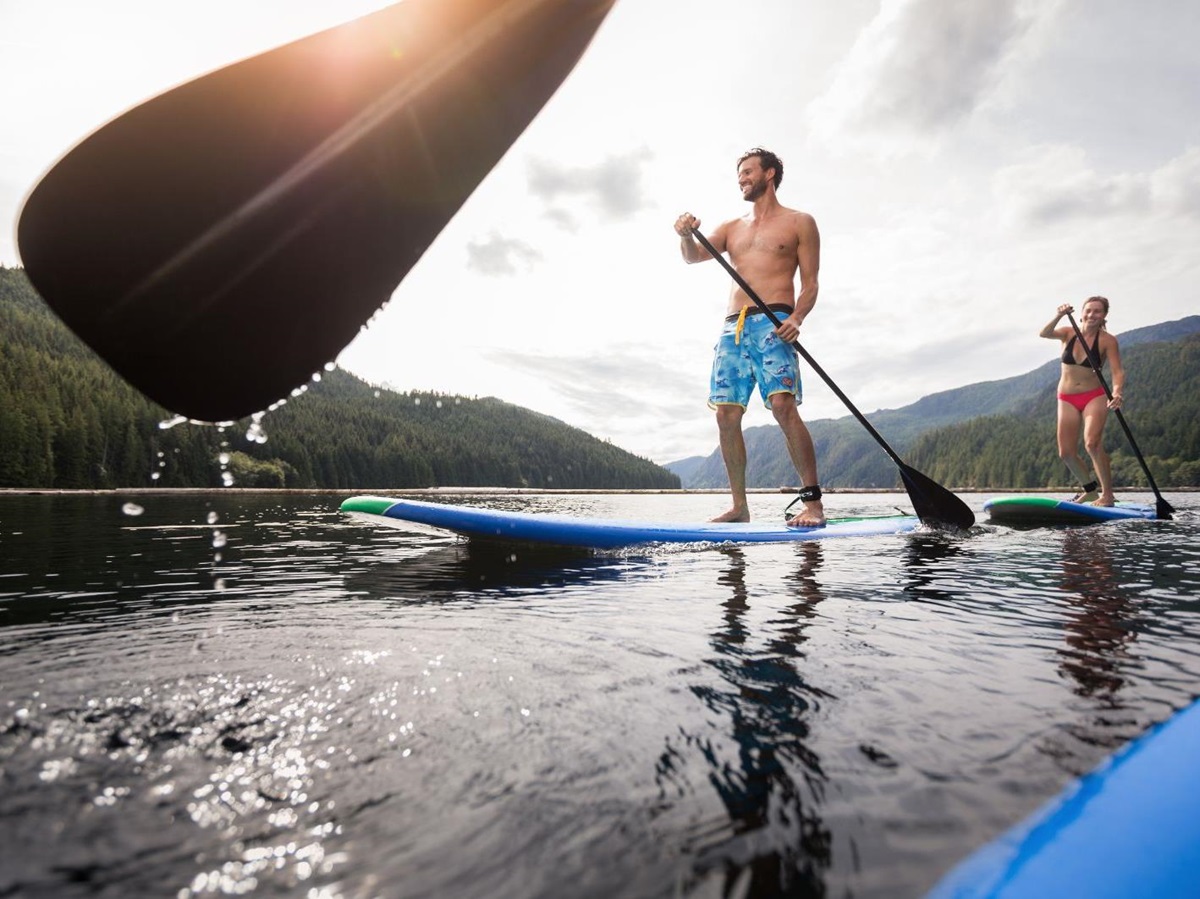 Paddle boarding on the grounds of Sonora Resort in Canada's British Columbia