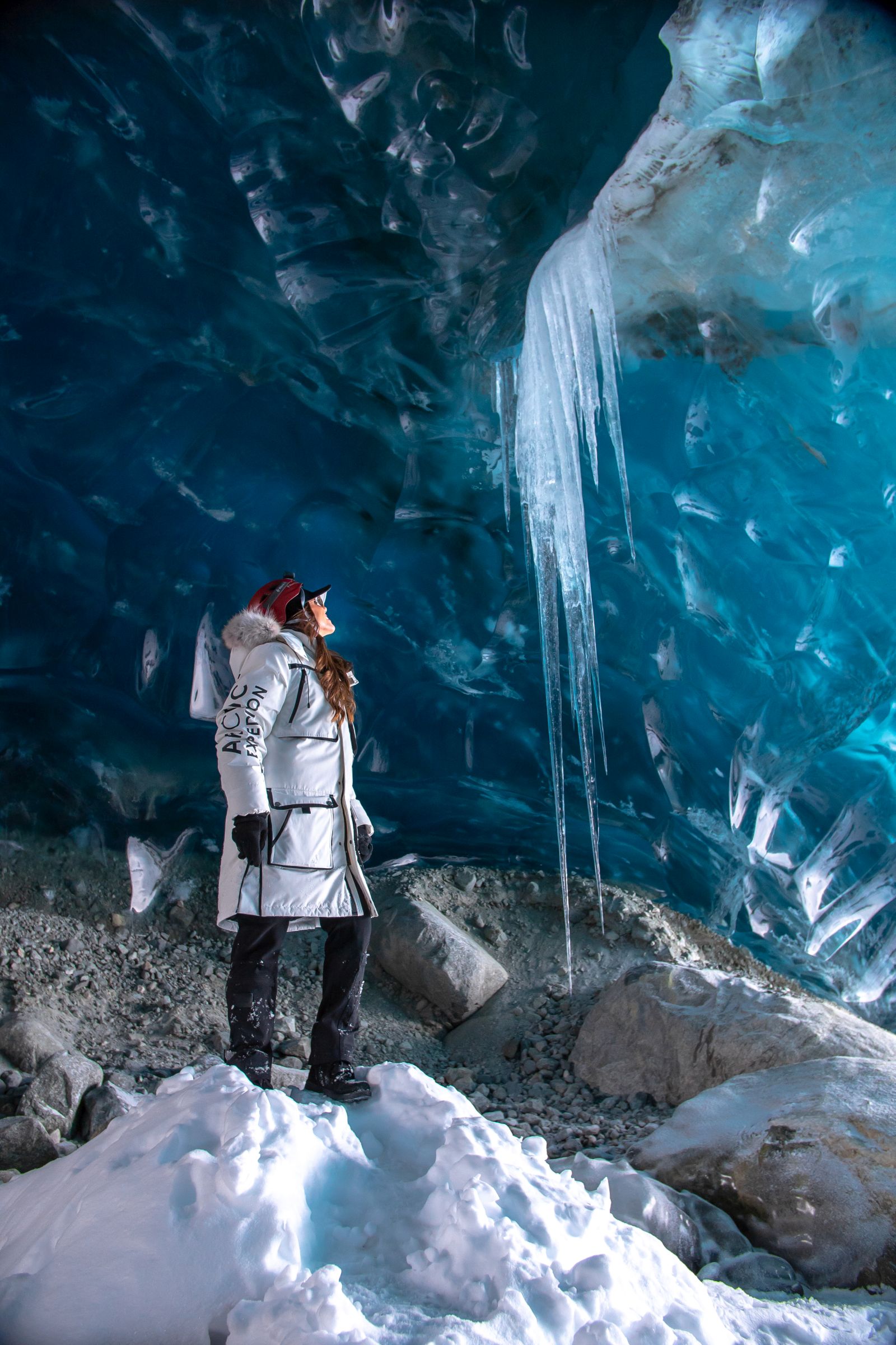 Guest admiring the glacier on a tour at luxury private home The Belmont Estate in Whistler, Canada