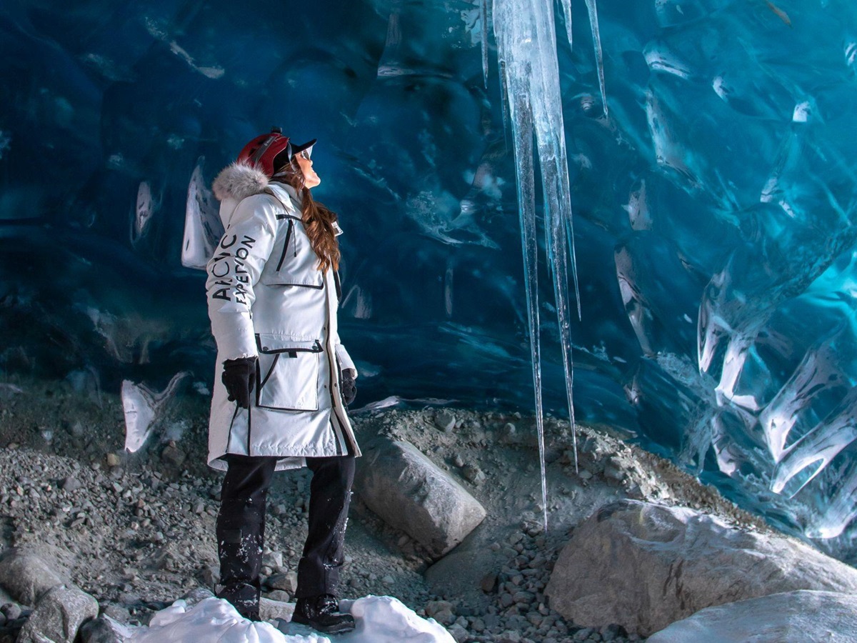 Guest admiring the glacier on a tour at luxury private home The Belmont Estate in Whistler, Canada