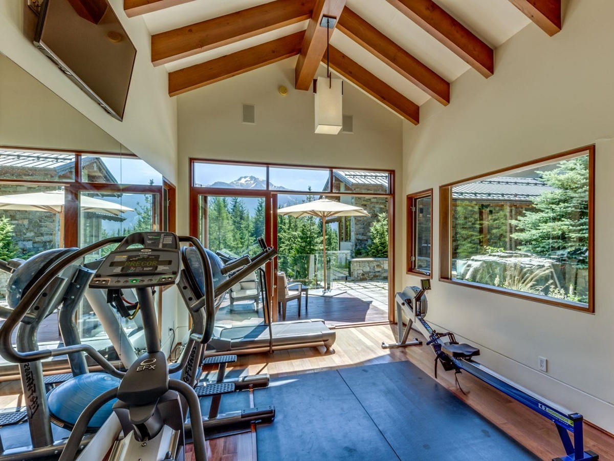 In house private gym at luxury private home The Belmont Estate in Whistler, Canada