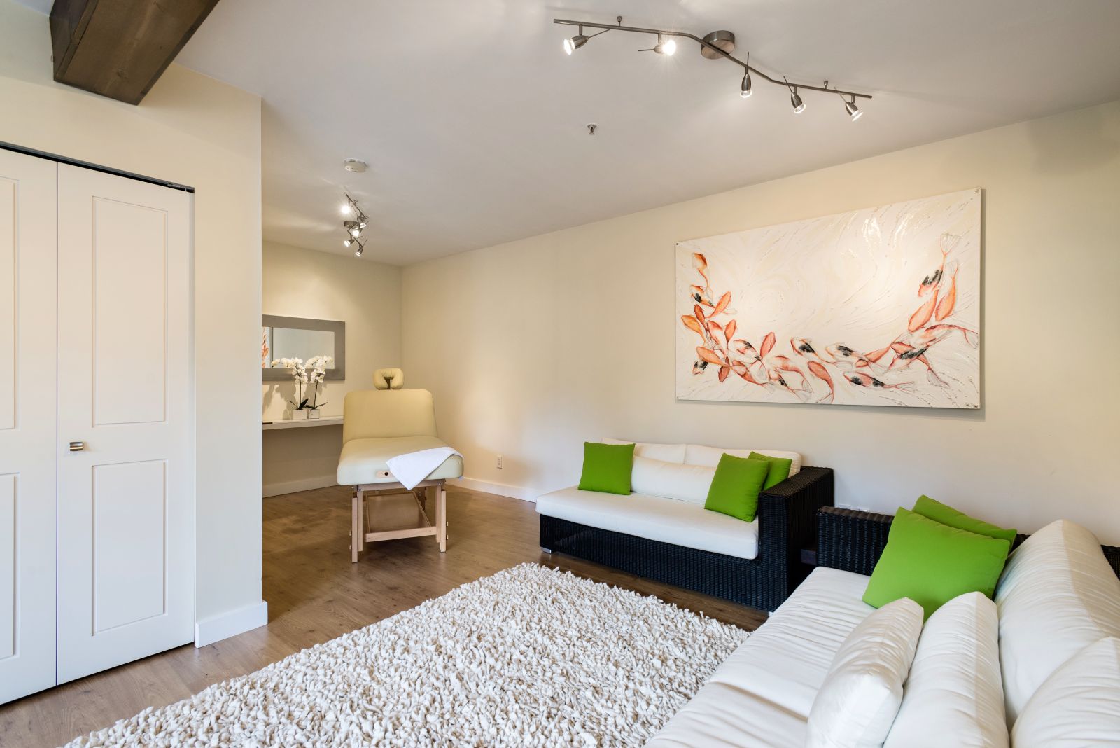 In-house spa treatment room at luxury private home The Belmont Estate in Whistler, Canada