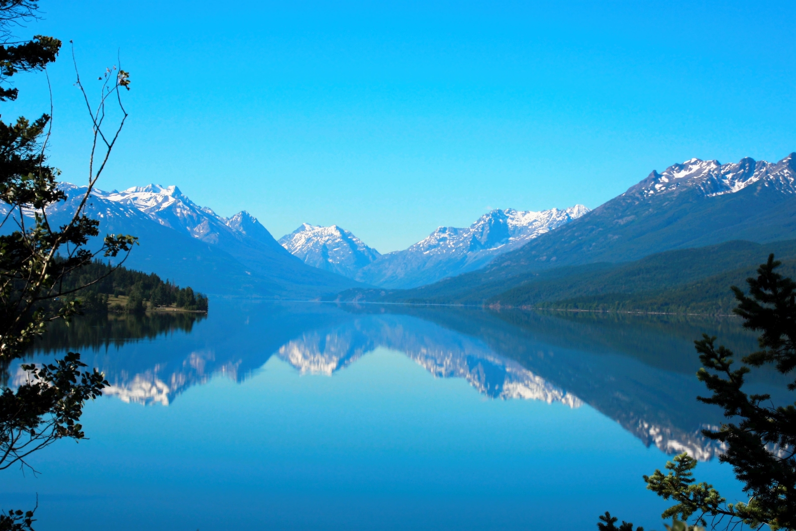 View across a lake to a range of mountains