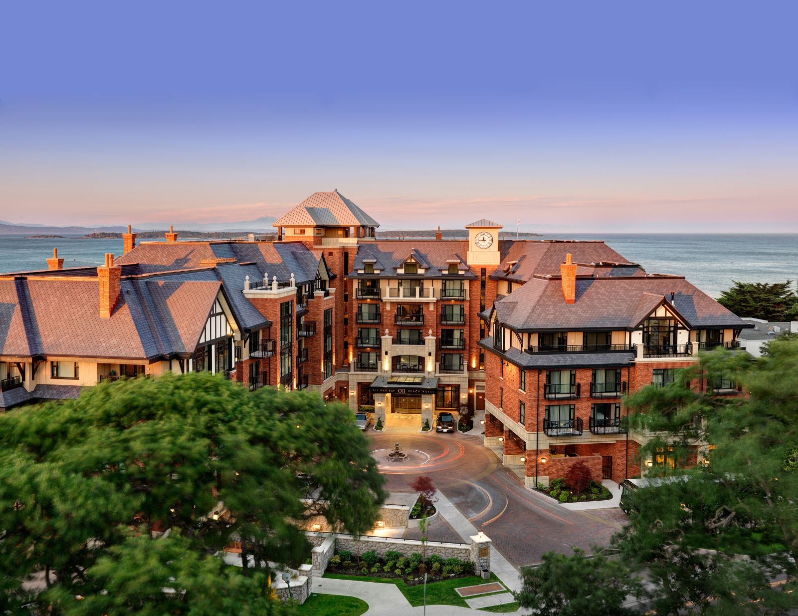 Exterior aerial view of The Oak Bay Beach Hotel on Vancouver Island in Canada