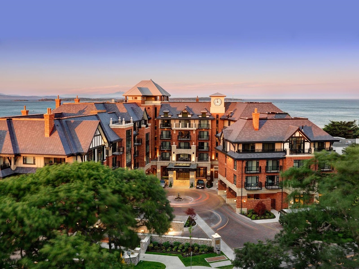 Exterior aerial view of The Oak Bay Beach Hotel on Vancouver Island in Canada