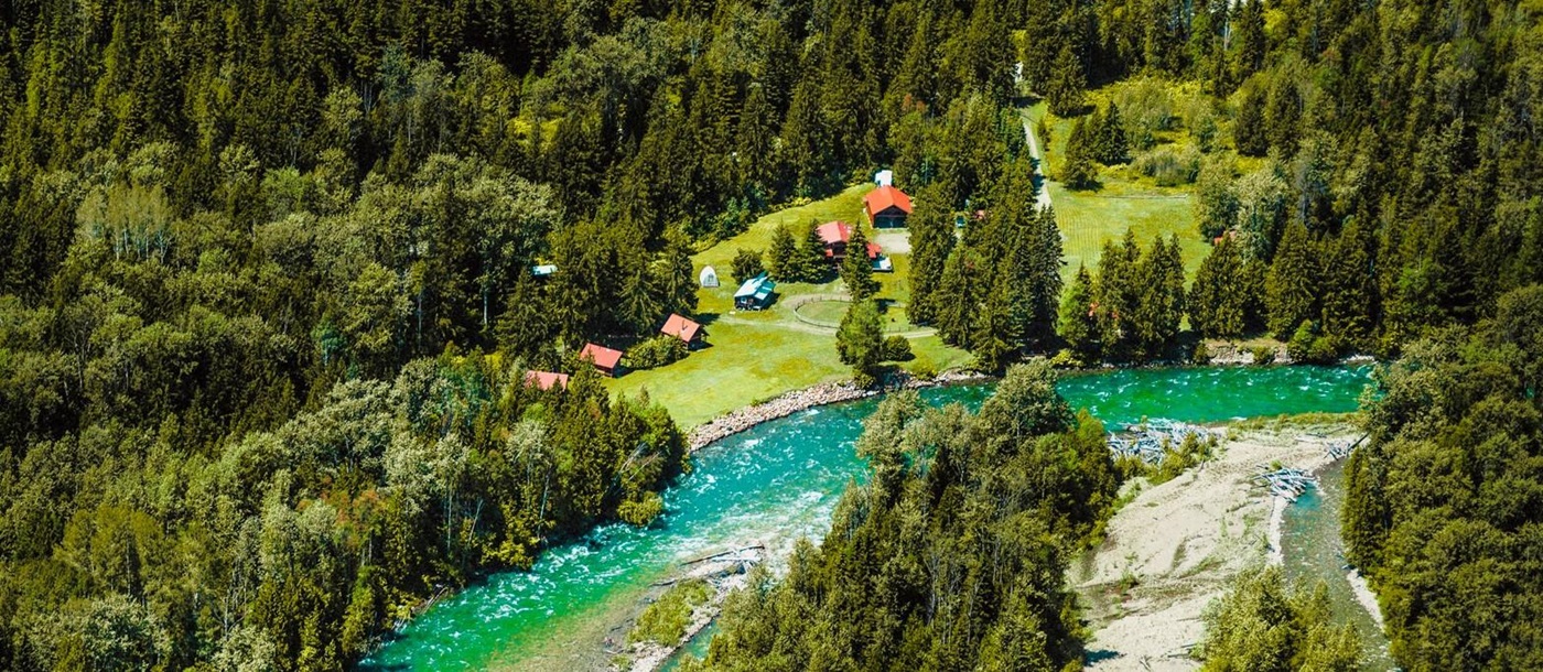 Aerial view of Wild Bear Lodge in British Columbia