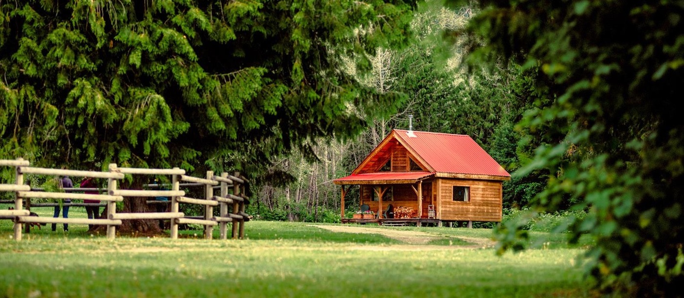 Exterior view of a guest cabin at Wild Bear Lodge in British Columbia