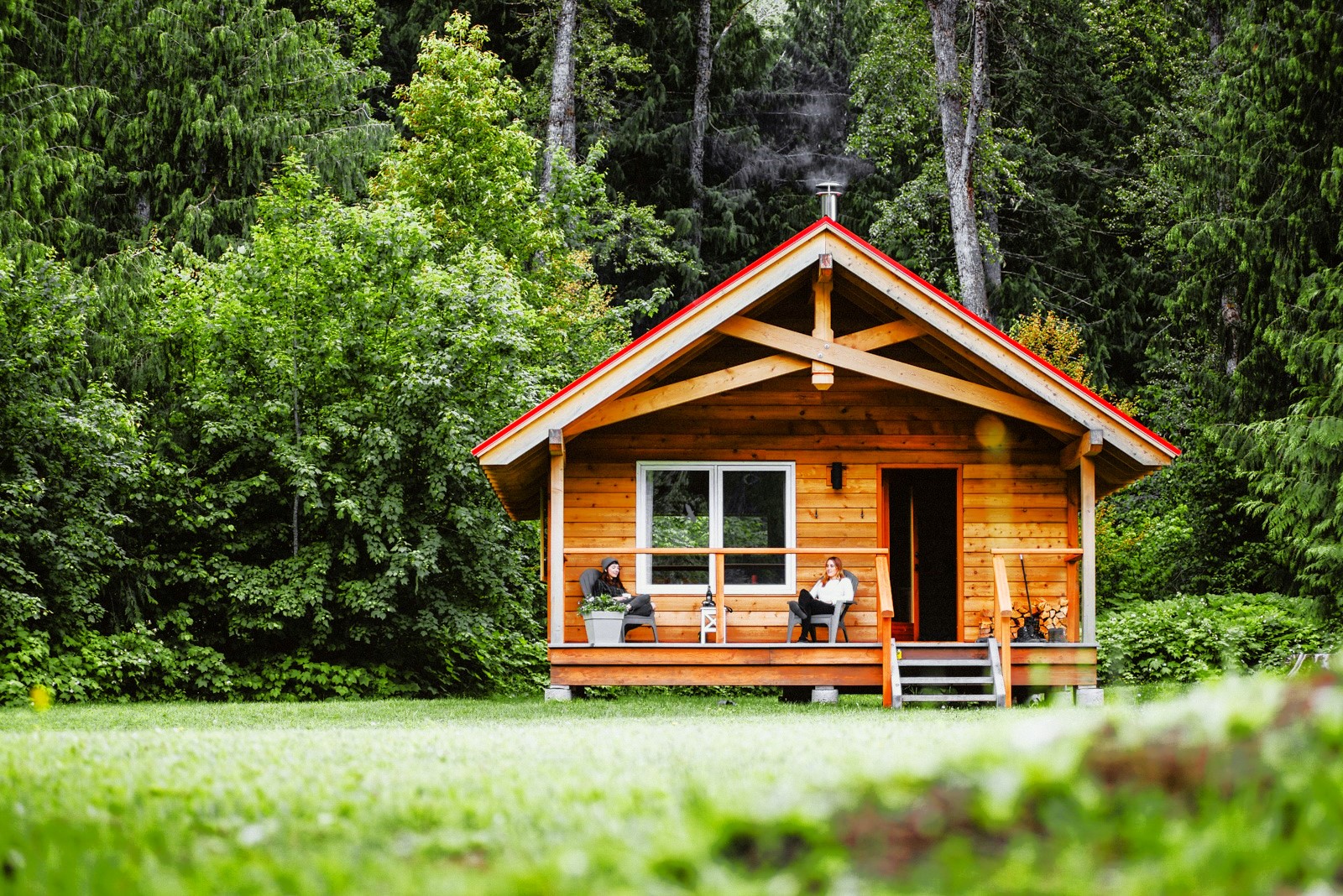 Exterior of a guest cabin at Wild Bear Lodge in British Columbia