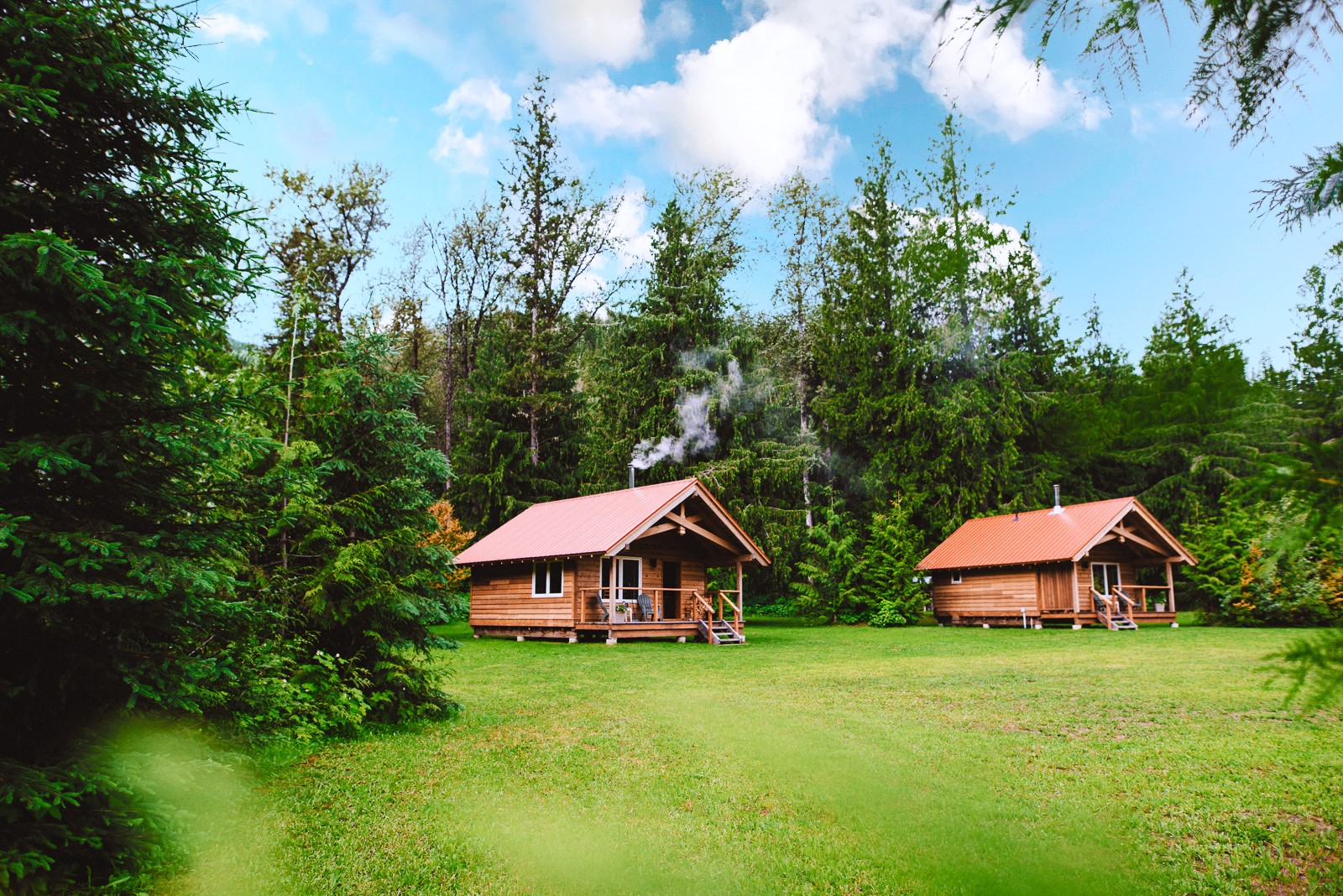 Guest cabins at Wild Bear Lodge in British Columbia