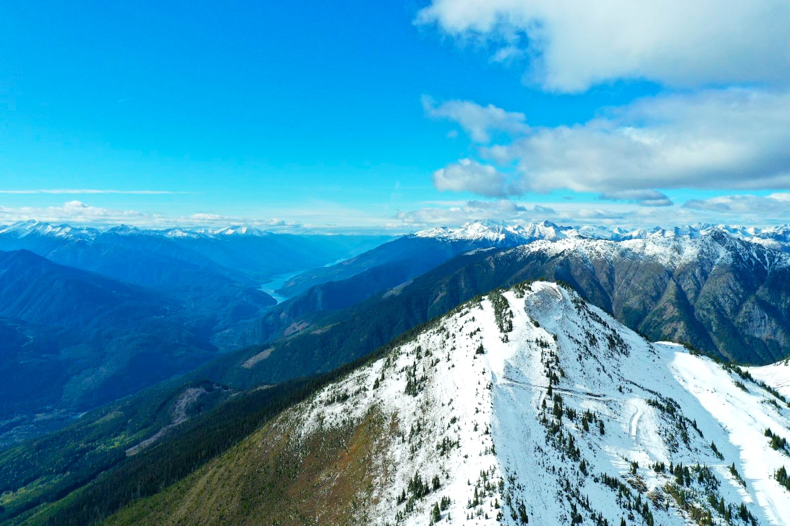 Peaks of the Selkirk Mountains overlooking Wild Bear Lodge in British Columbia