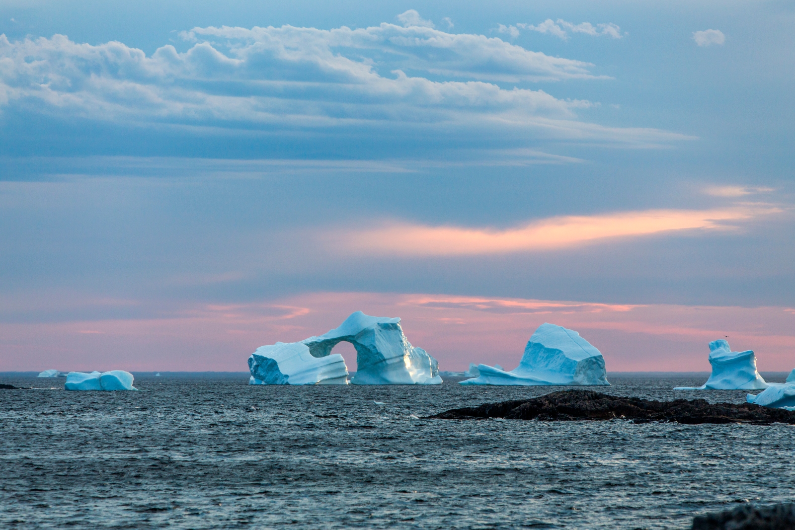 Glacier with sunset in Canada near Fogo Island