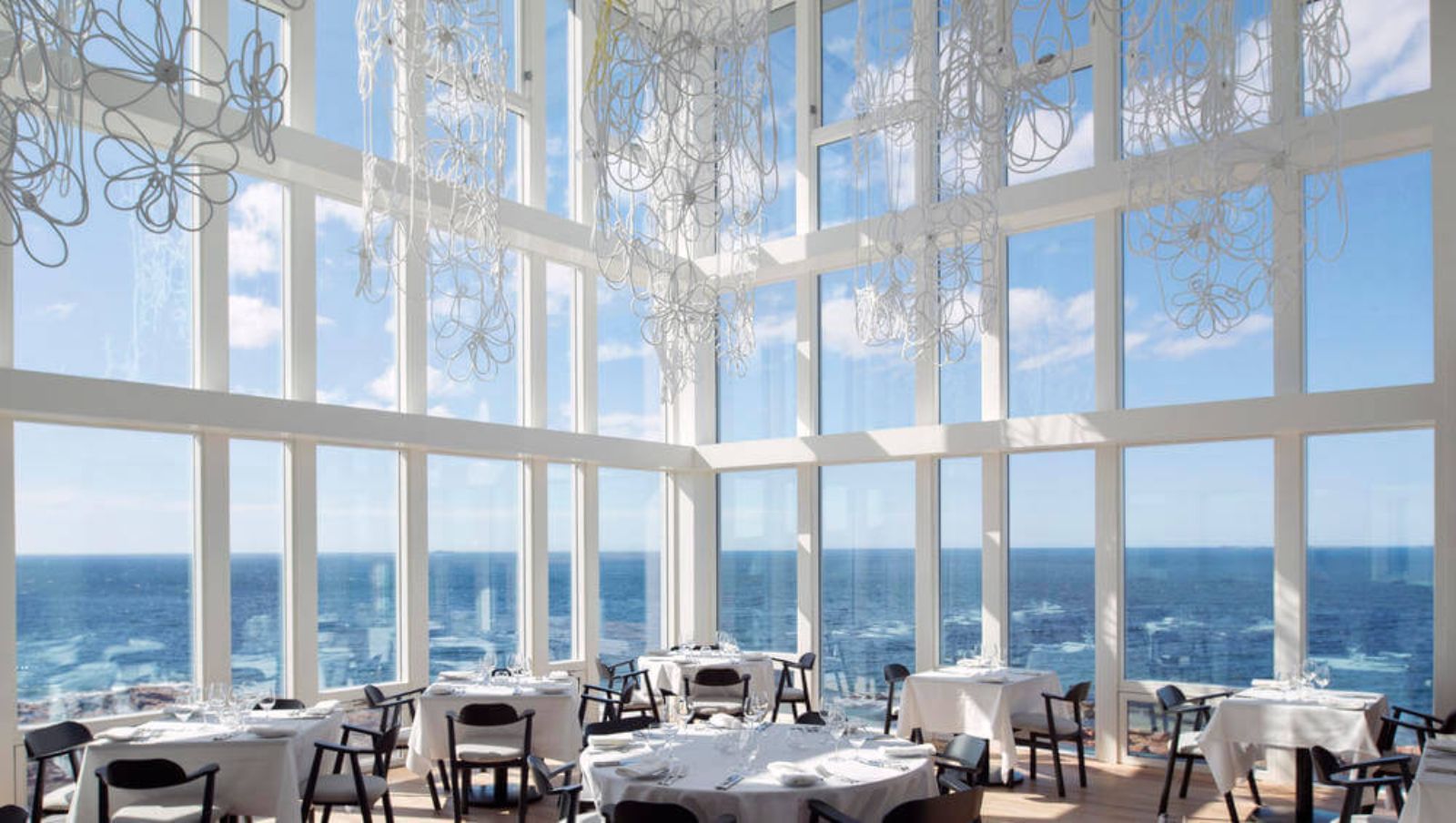 Restaurant at Fogo Island Inn with sprawling ocean views