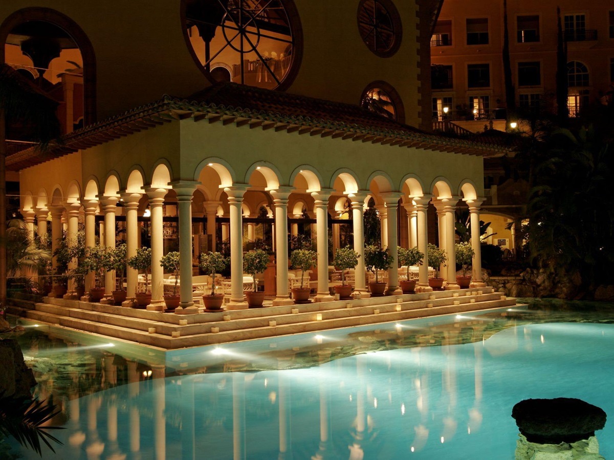 swimming pool at night at Gran Hotel Bahia Del Duque in the Canaries, Spain