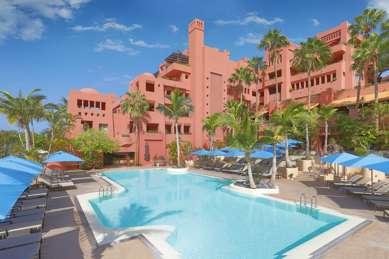 Exterior view of luxury resort Ritz Carlton Abama on Tenerife and pool