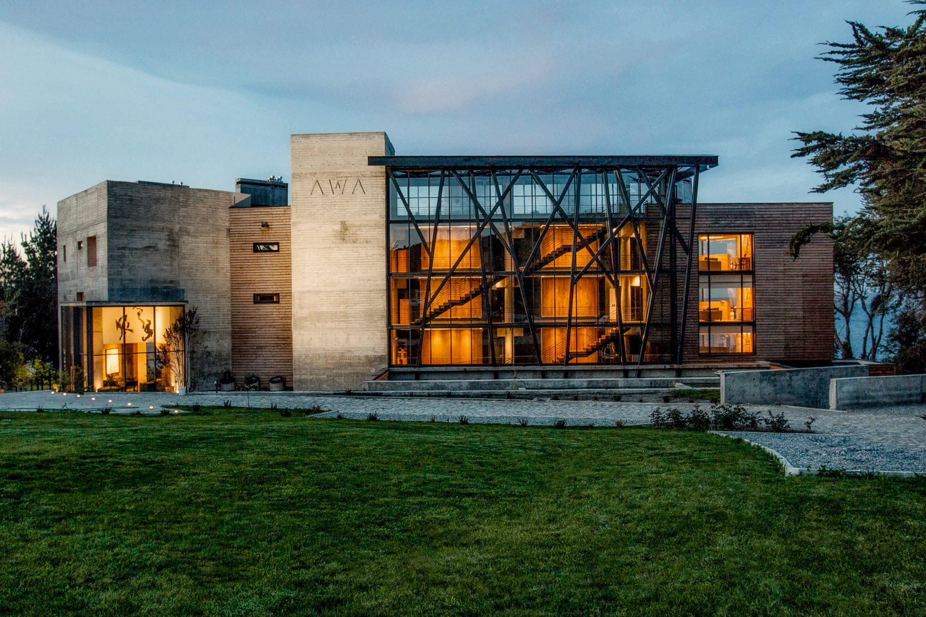 Exterior view of Hotel AWA in Chilean Patagonia