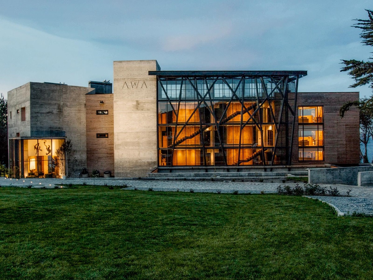 Exterior view of Hotel AWA in Chilean Patagonia