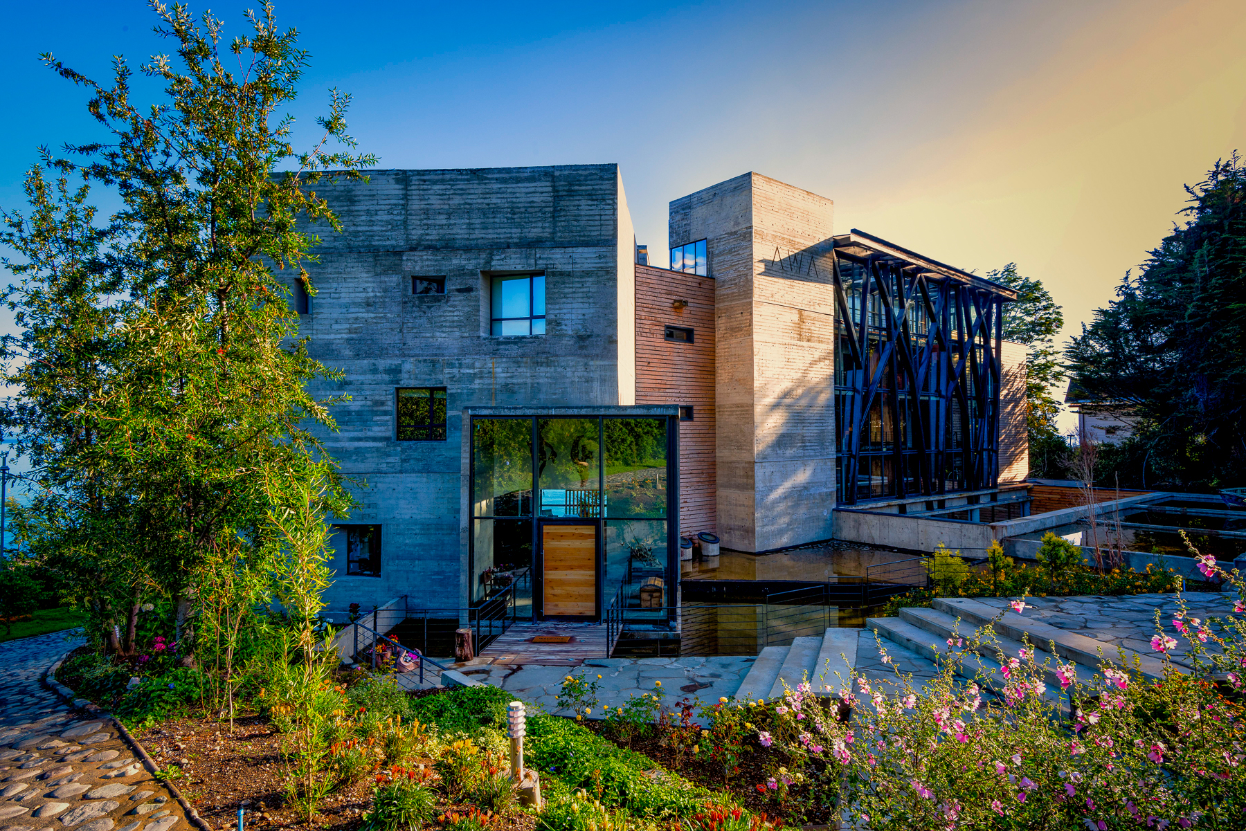 Facade of Hotel AWA in Chilean Patagonia