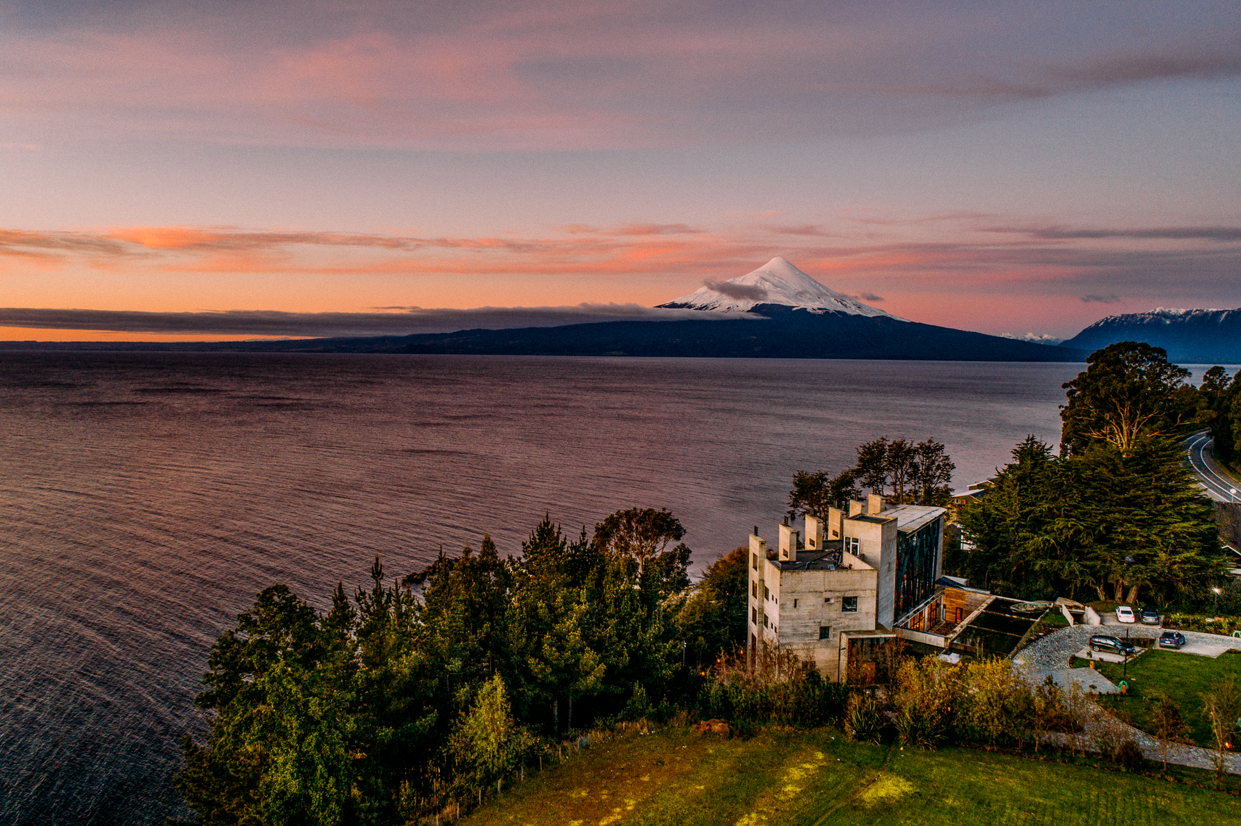 Aerial view of Hotel AWA in Chilean Patagonia