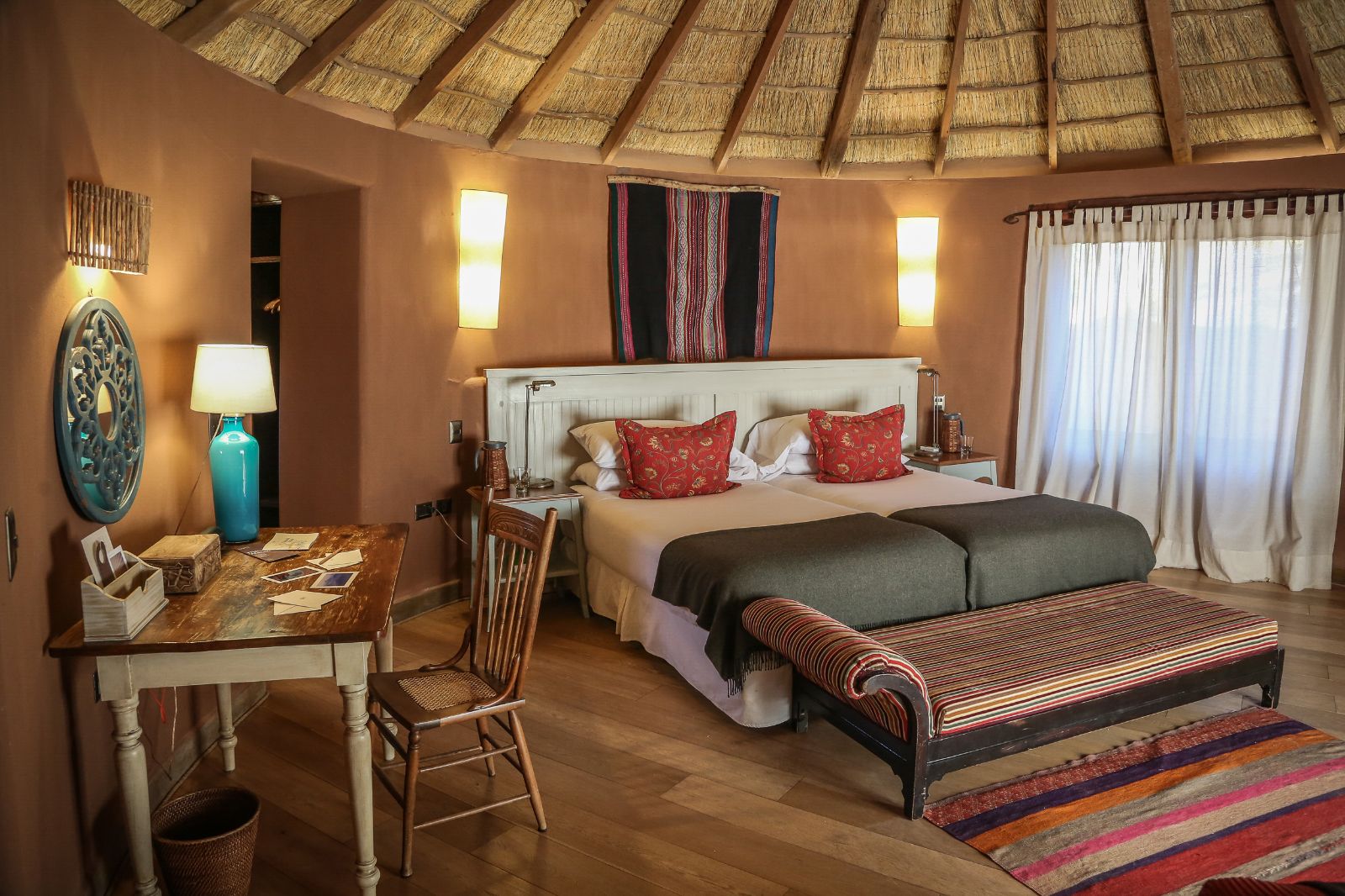 Guest suite double bedroom at Awasi Atacama in the Atacama Desert, Chile