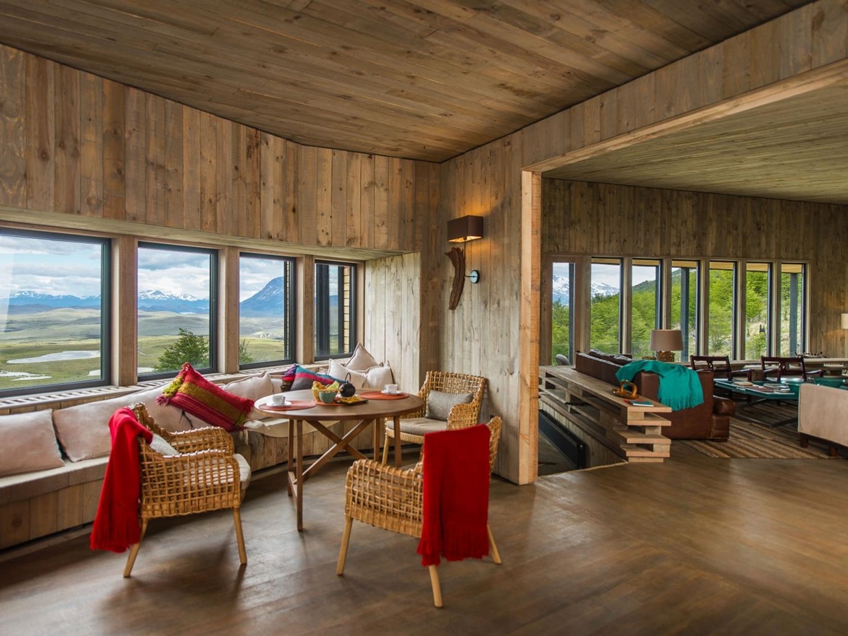 Lounge and chairs with blankets at Awasi Patagonia
