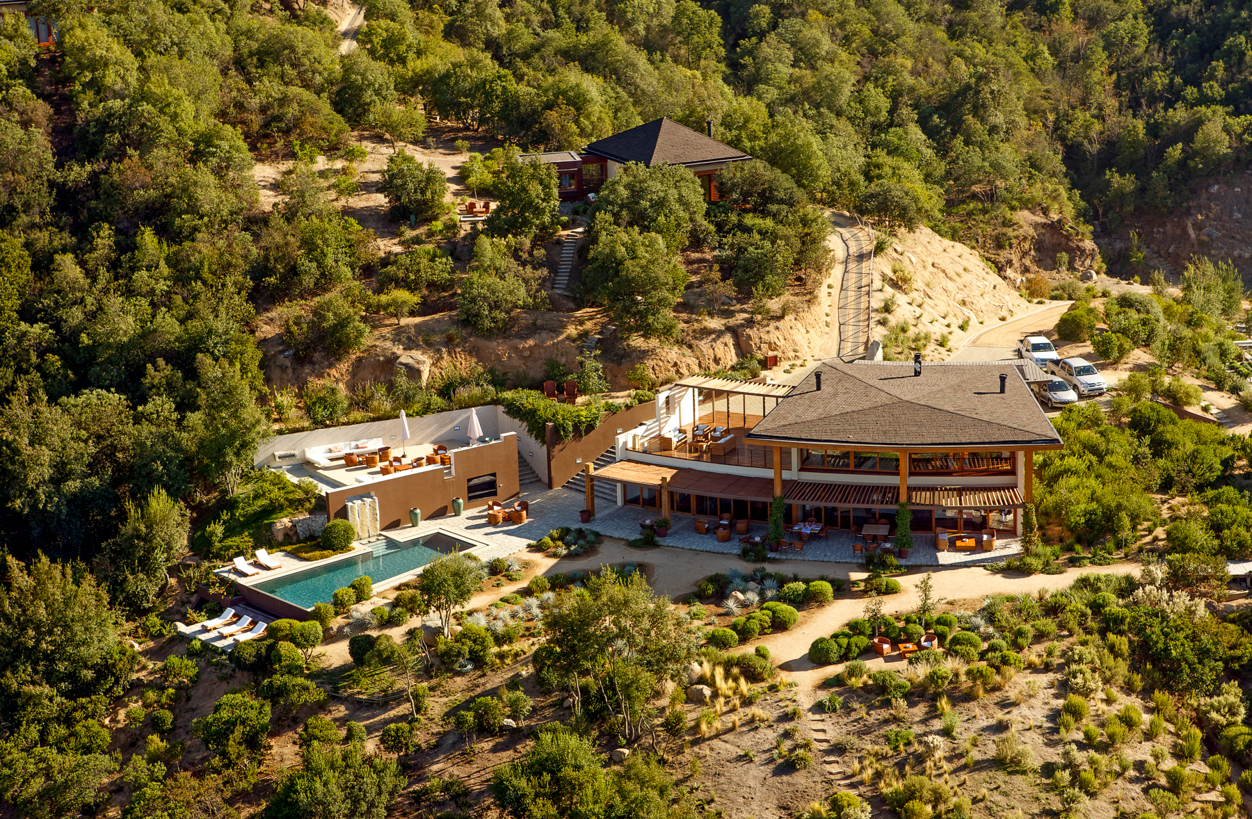 Aerial view of Clos Apalta residence in Colchagua Valley in Chile
