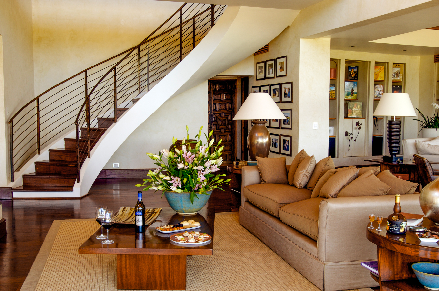 Living room in a guest casita at Clos Apalta residence in Chile's Colchagua Valley