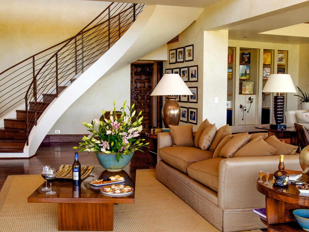 Living room in a guest casita at Clos Apalta residence in Chile's Colchagua Valley