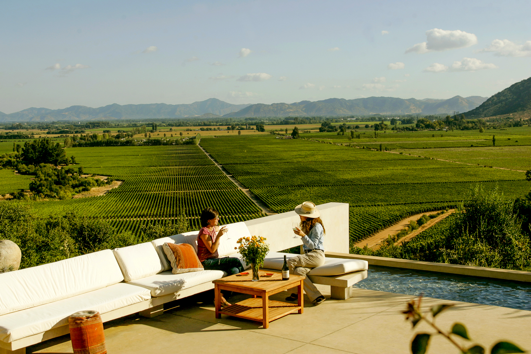 Outdoor lounge area at Clos Apalta in Chile's Colchagua Valley