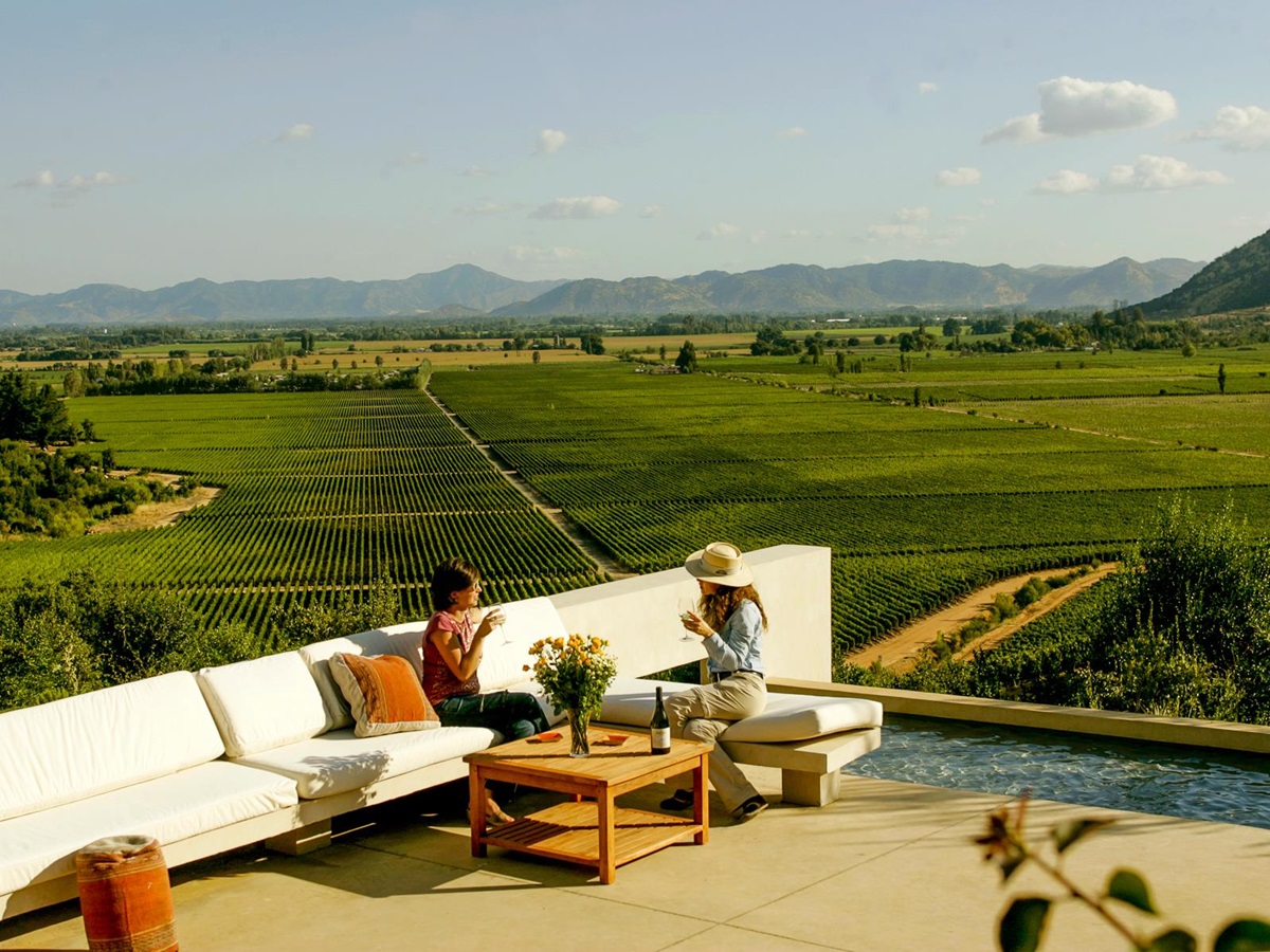 Outdoor lounge area at Clos Apalta in Chile's Colchagua Valley