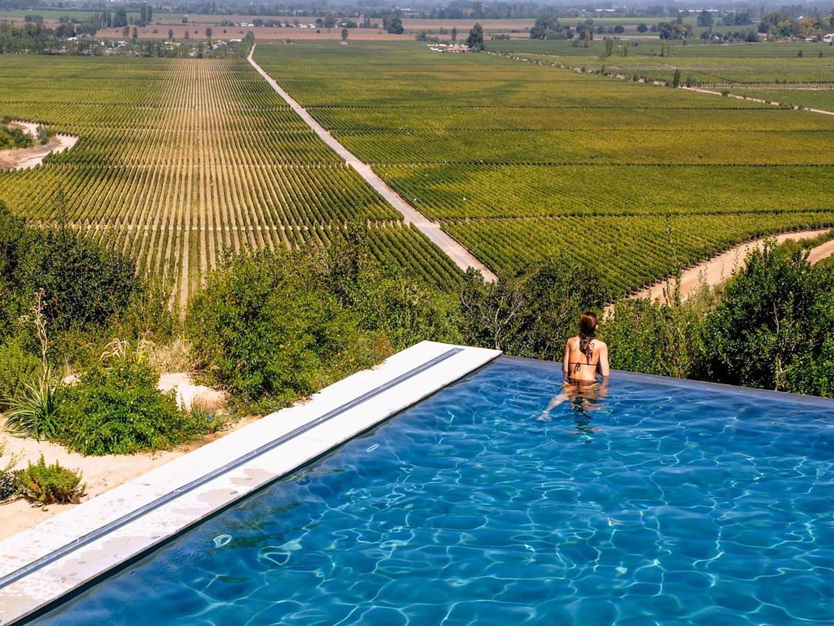 Swimming pool at Clos Apalta residence in Chile's Colchagua Valley