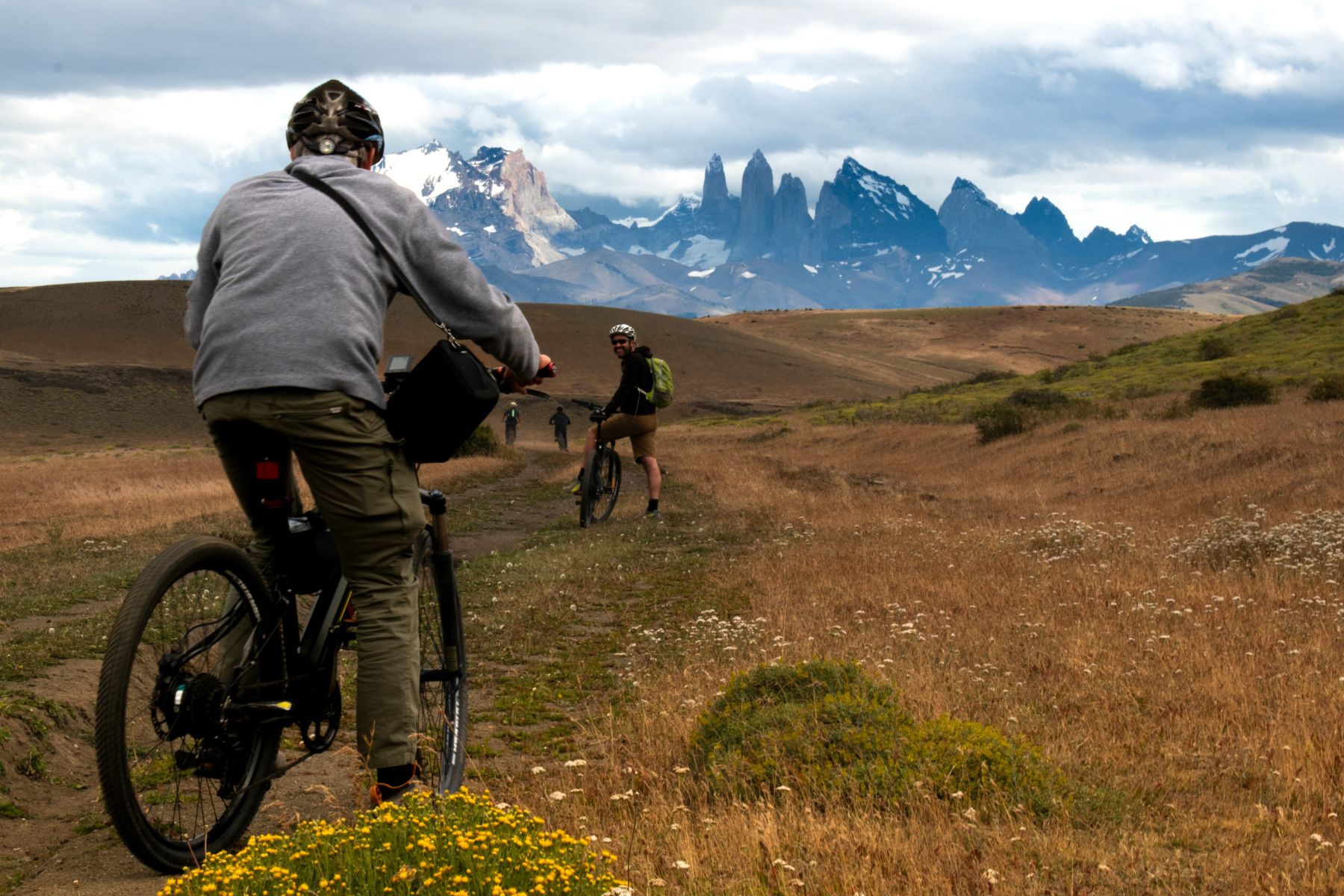 Guests of Estancia Cerro Guido Chile cycling through the Patagonian steppe