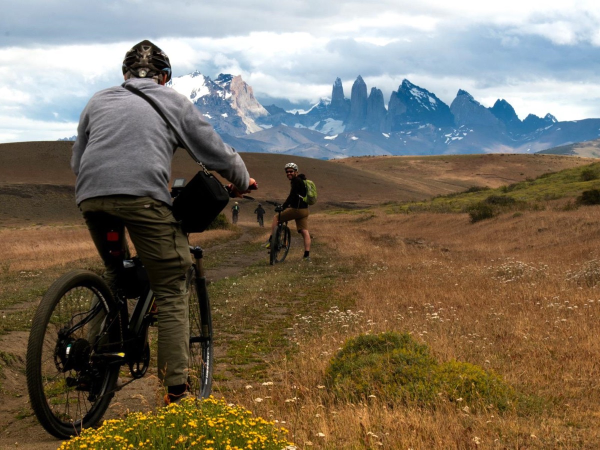 Guests of Estancia Cerro Guido Chile cycling through the Patagonian steppe