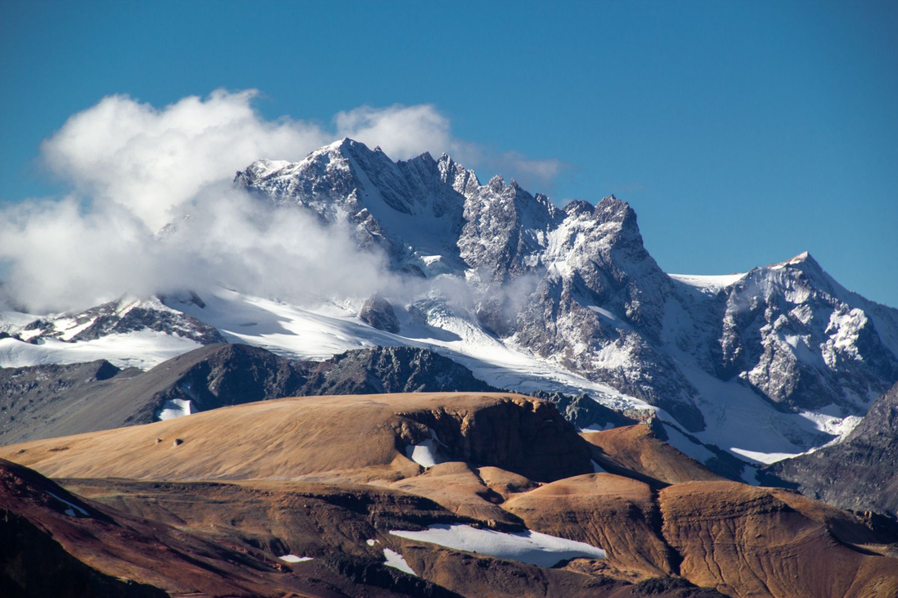 Snowcapped mountains seen on excursion from Explora Patagonia National Park lodge in Chile
