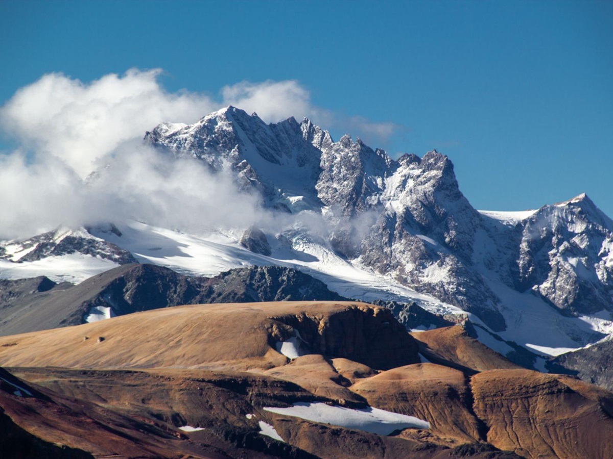 Snowcapped mountains seen on excursion from Explora Patagonia National Park lodge in Chile