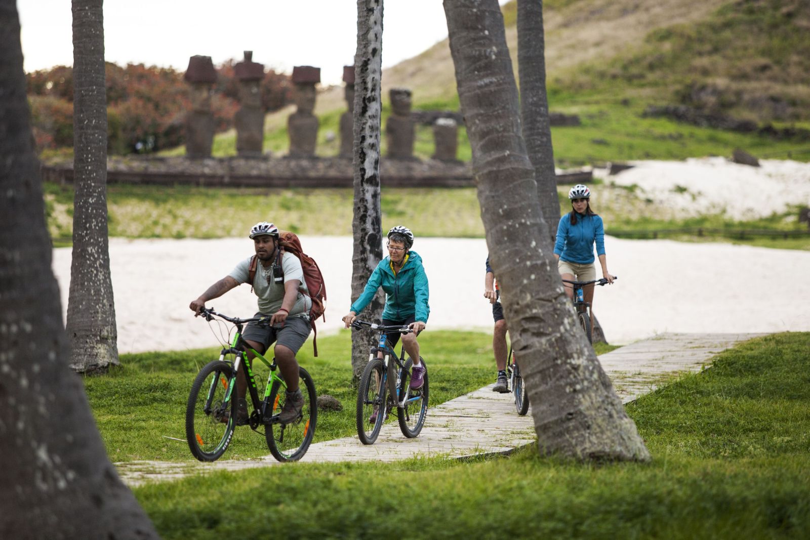 Cycling excursion past Moai statues on Easter Island from Explora Rapa Nui, Chile