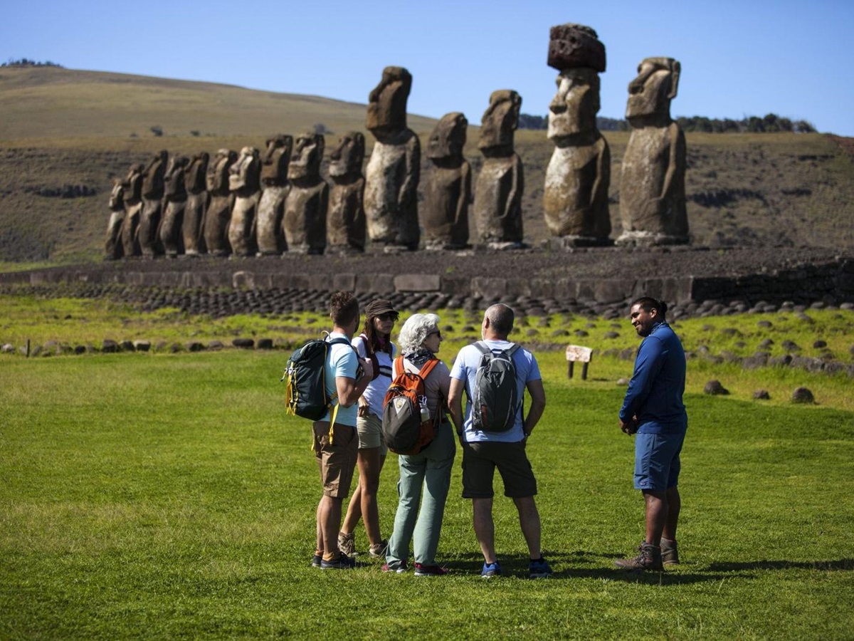 Guests from Explora Rapa Nui on an excursion to Tongariki, Easter Island