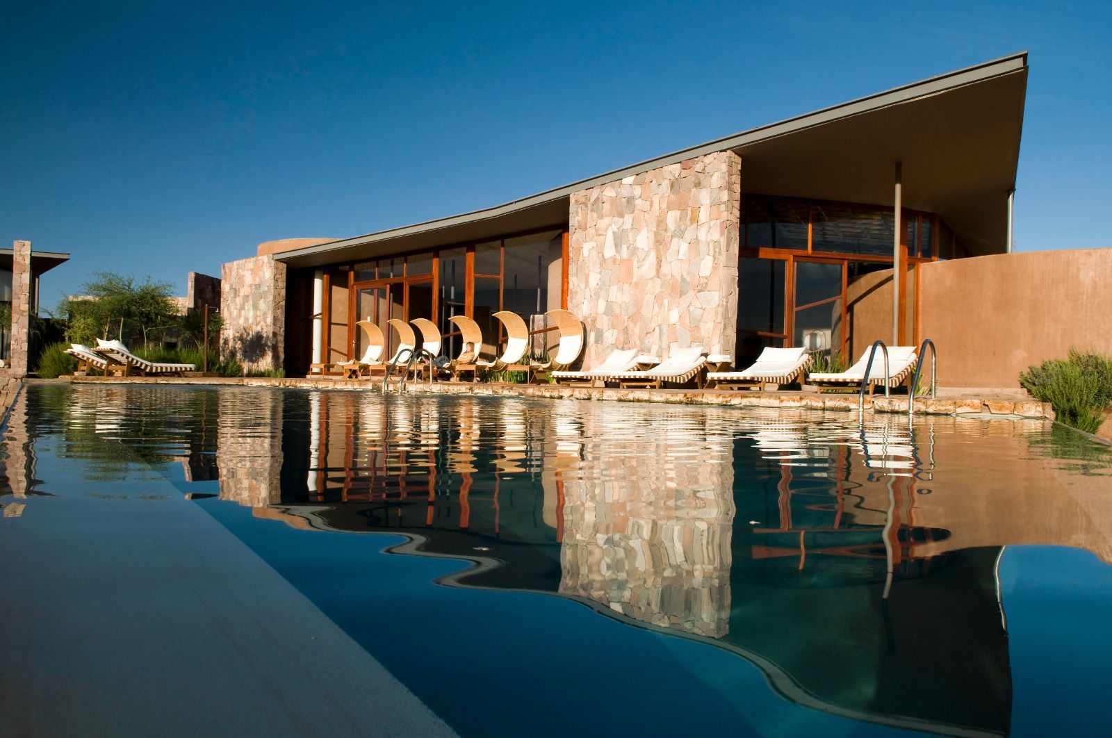 Exterior and poolside view of Tierra Atacama in Chile's Atacama desert 