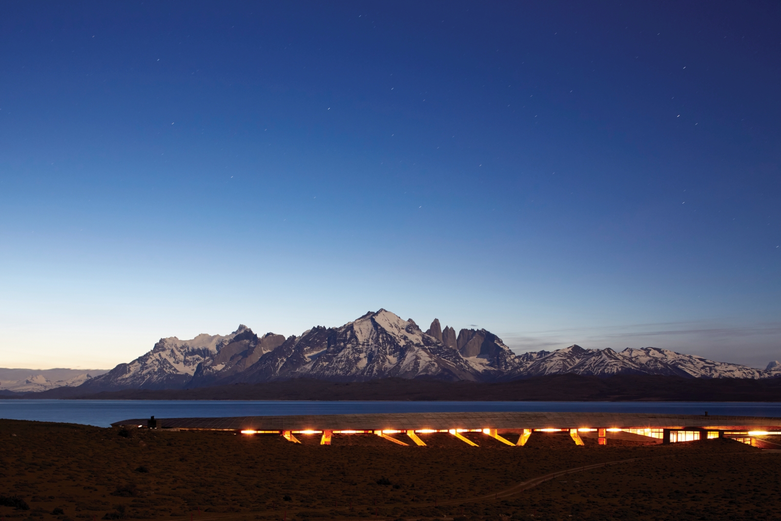 view of Tierra Patagonia, with lake and mountains