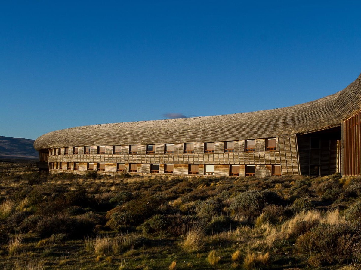 Exterior view of Tierra Patagonia hotel in Chile
