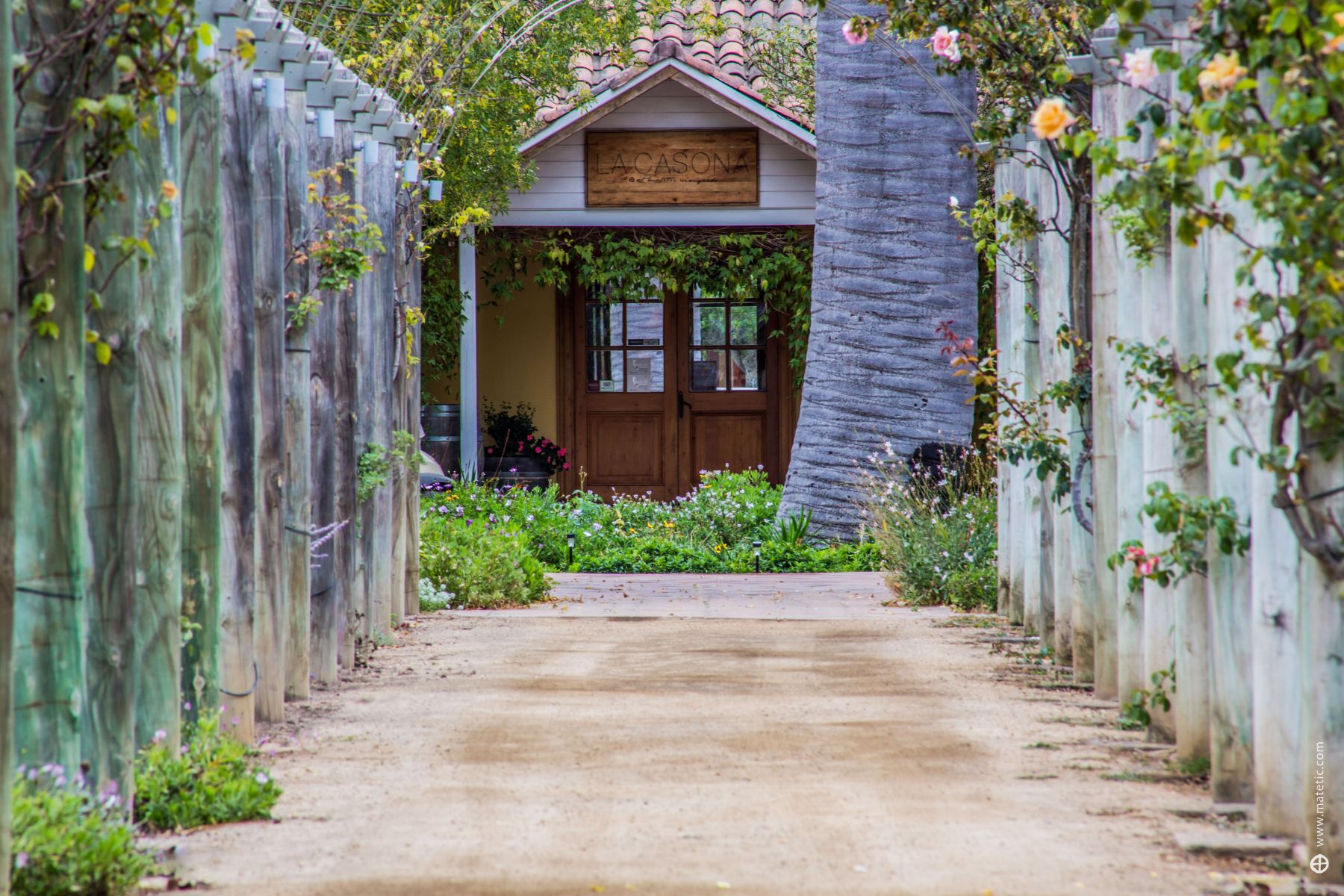 Entrance to boutique hotel La Casona at Matetic Vineyards in Chile