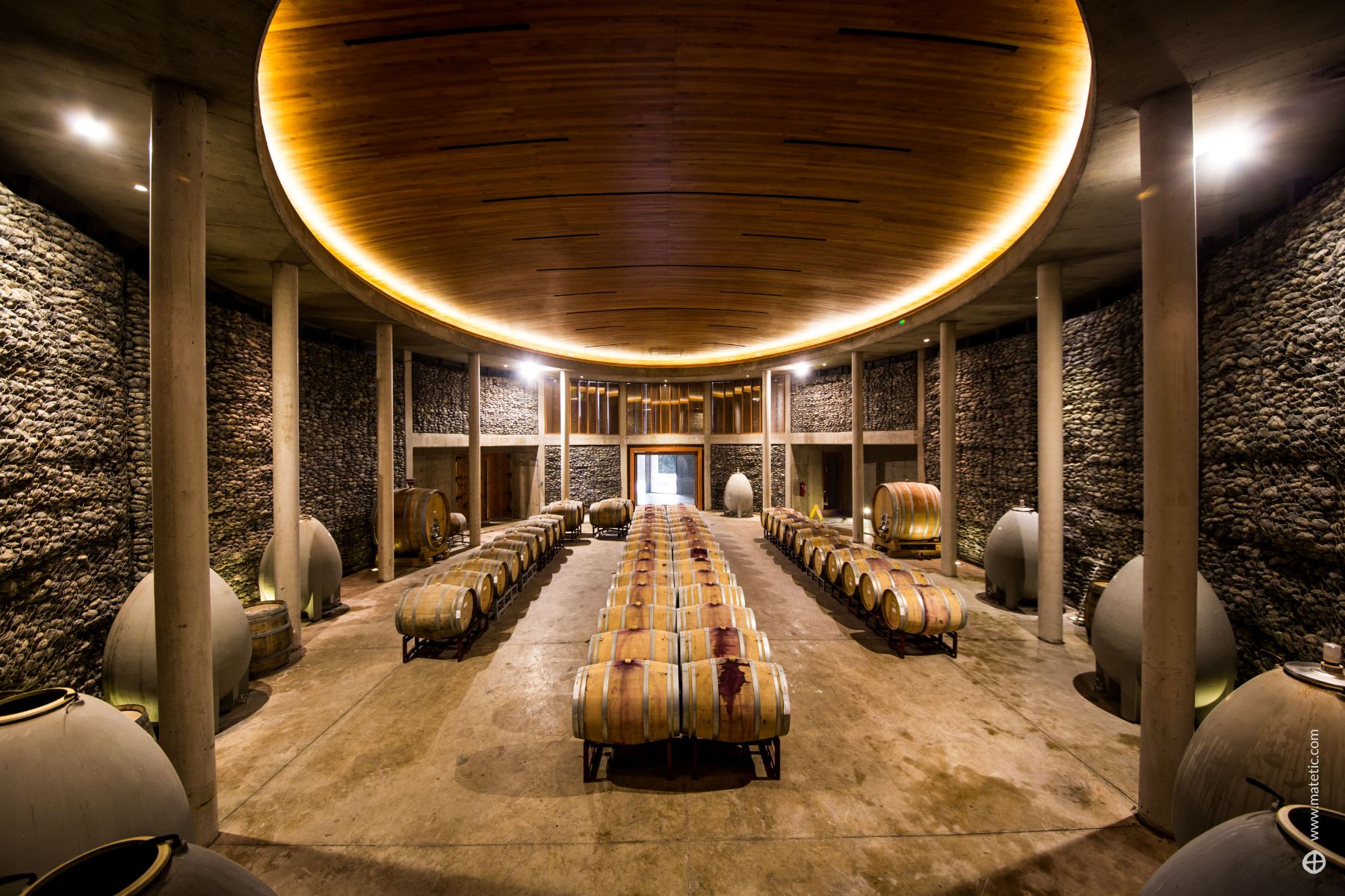 Wine cellar at Matetic vineyards biodynamic winery in Chile