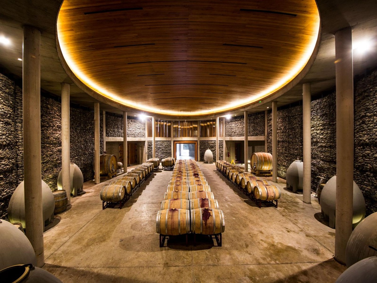 Wine cellar at Matetic vineyards biodynamic winery in Chile