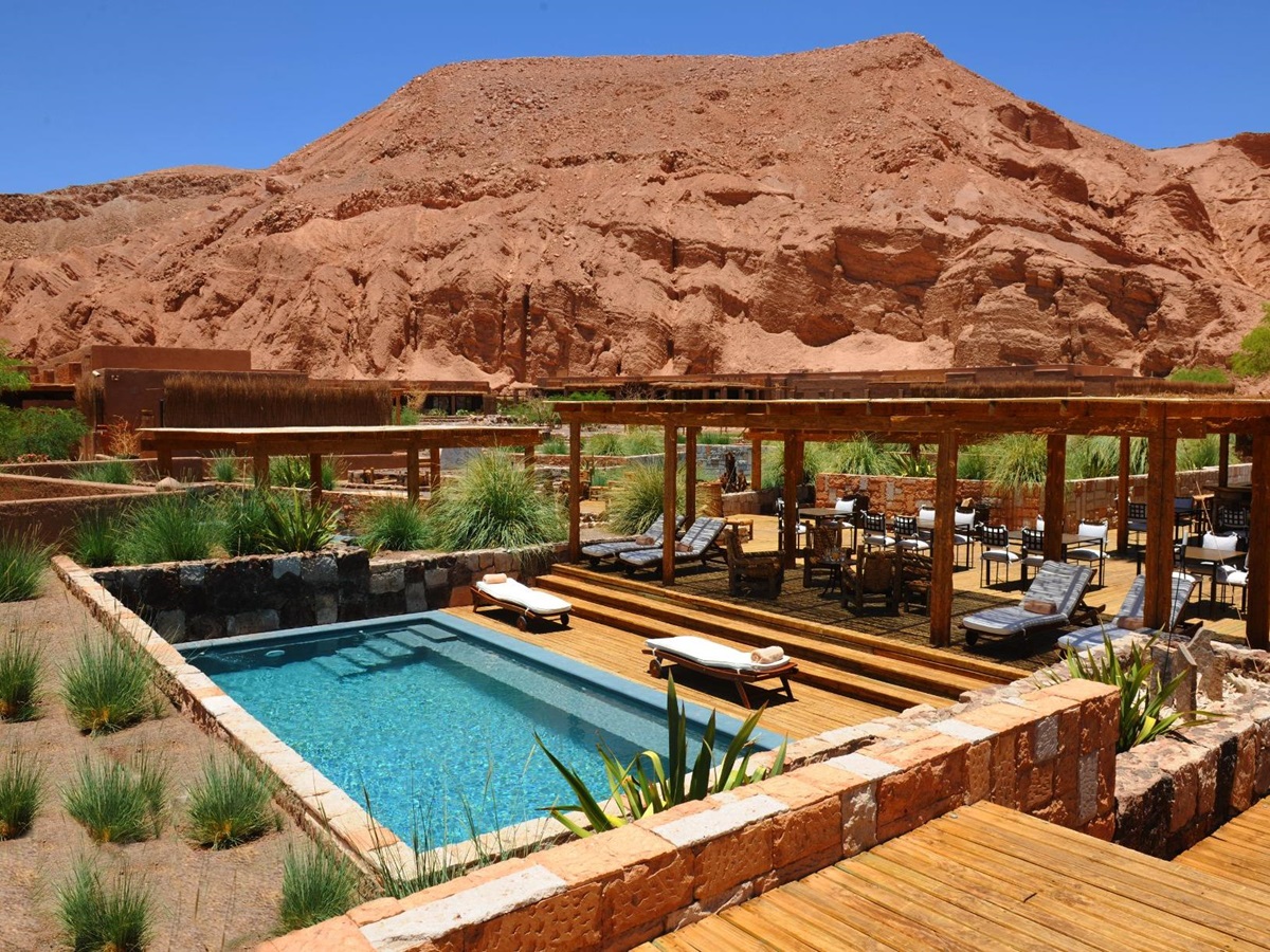 One of the swimming pools at Nayara Alto Atacama lodge in Chile
