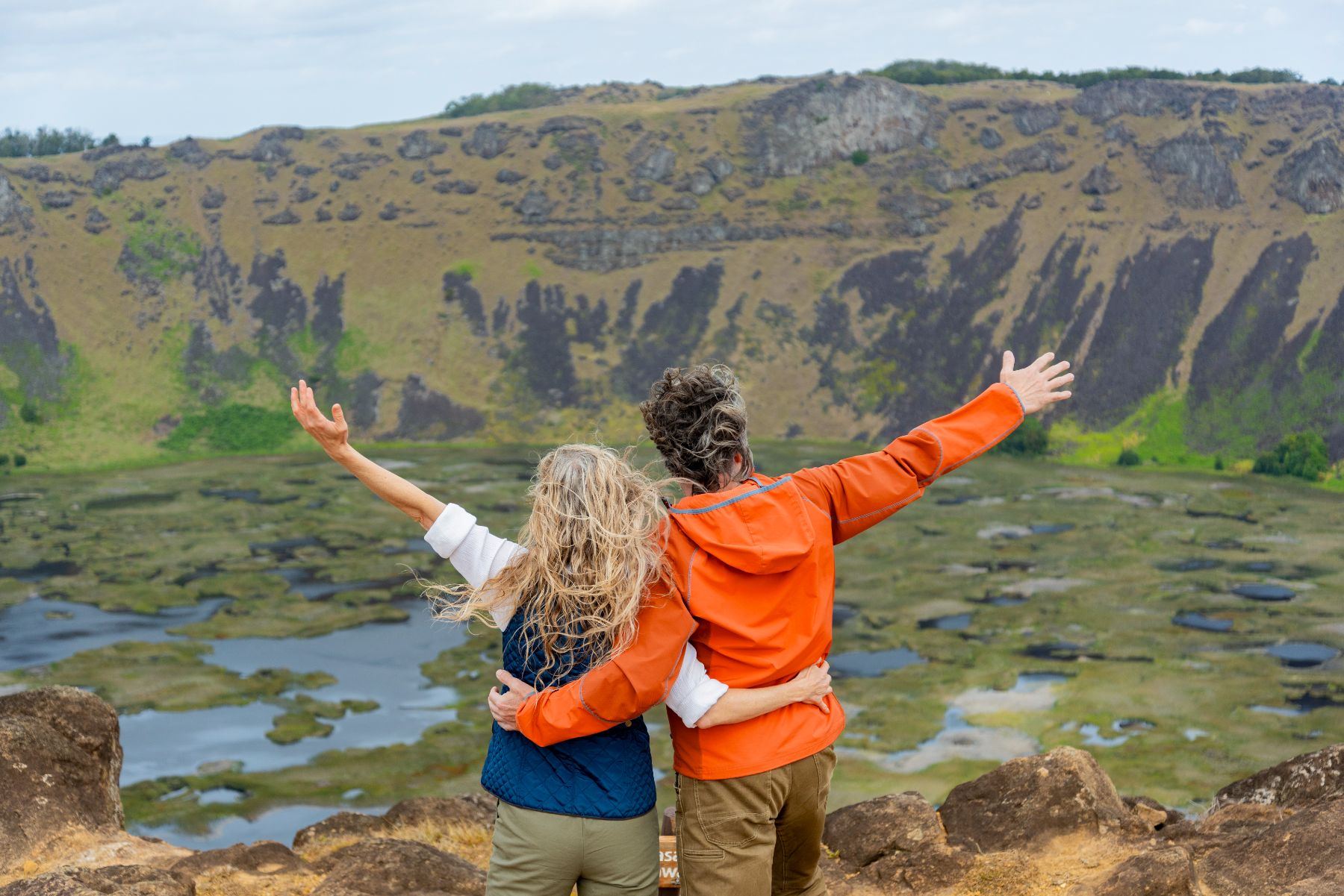 Guests of Nayara Hangaroa on Easter Island at the crater of the Rano Kau volcano