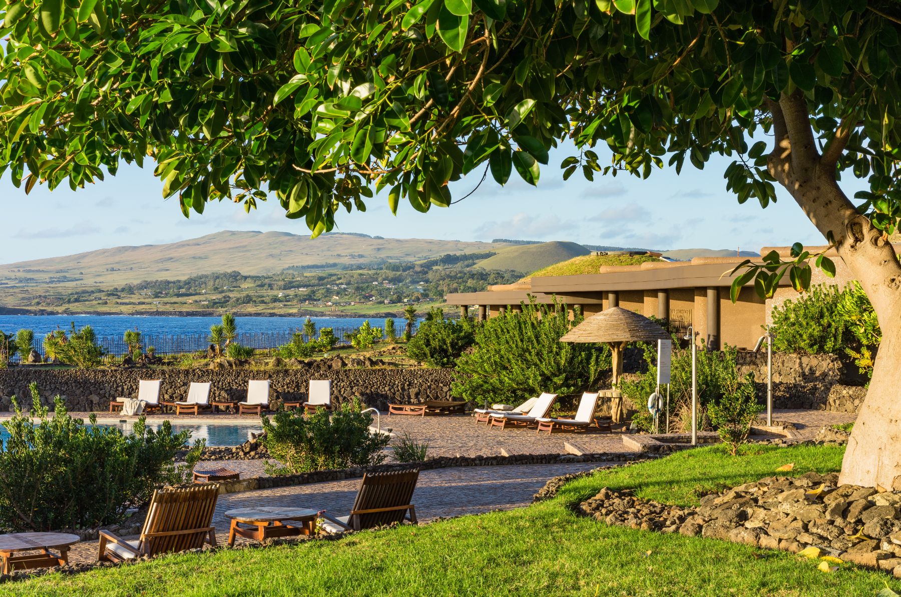 Gardens and swimming pool at Nayara Hangaroa Easter Island