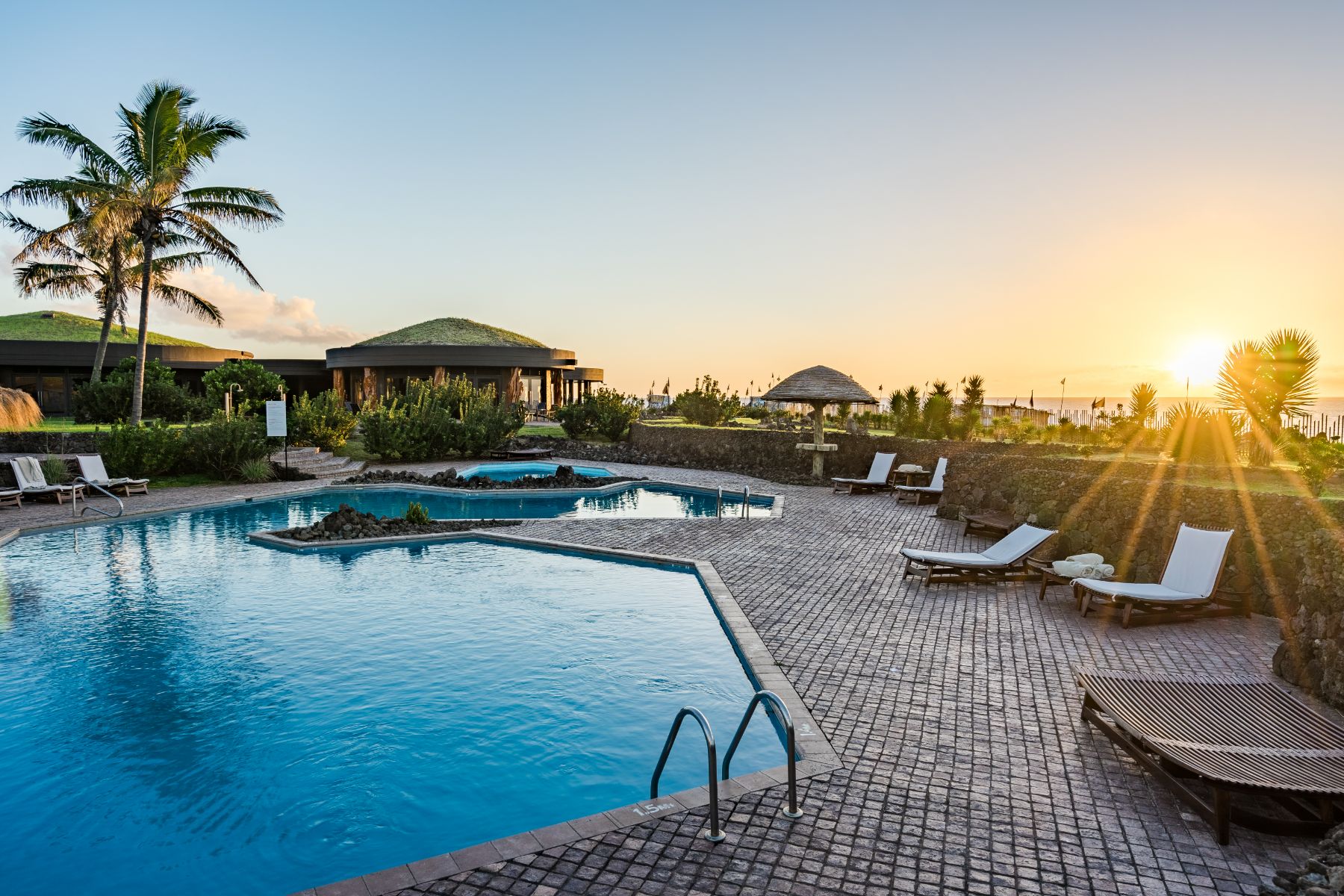 The swimming pool at Nayara Hangaroa hotel on Easter Island